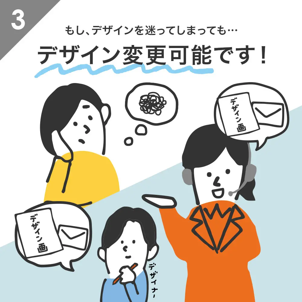 もし、デザインを迷って締まっても…デザイン変更可能です！