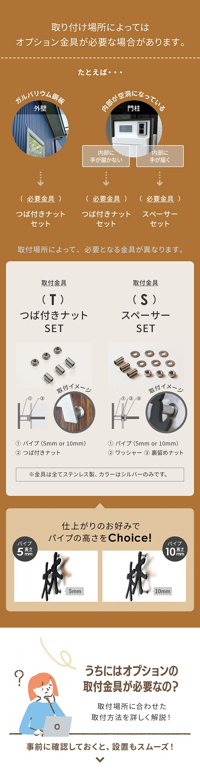 表札 ステンレス 取付金具 機能門柱 ガルバリウム鋼板【LCSJ-01】