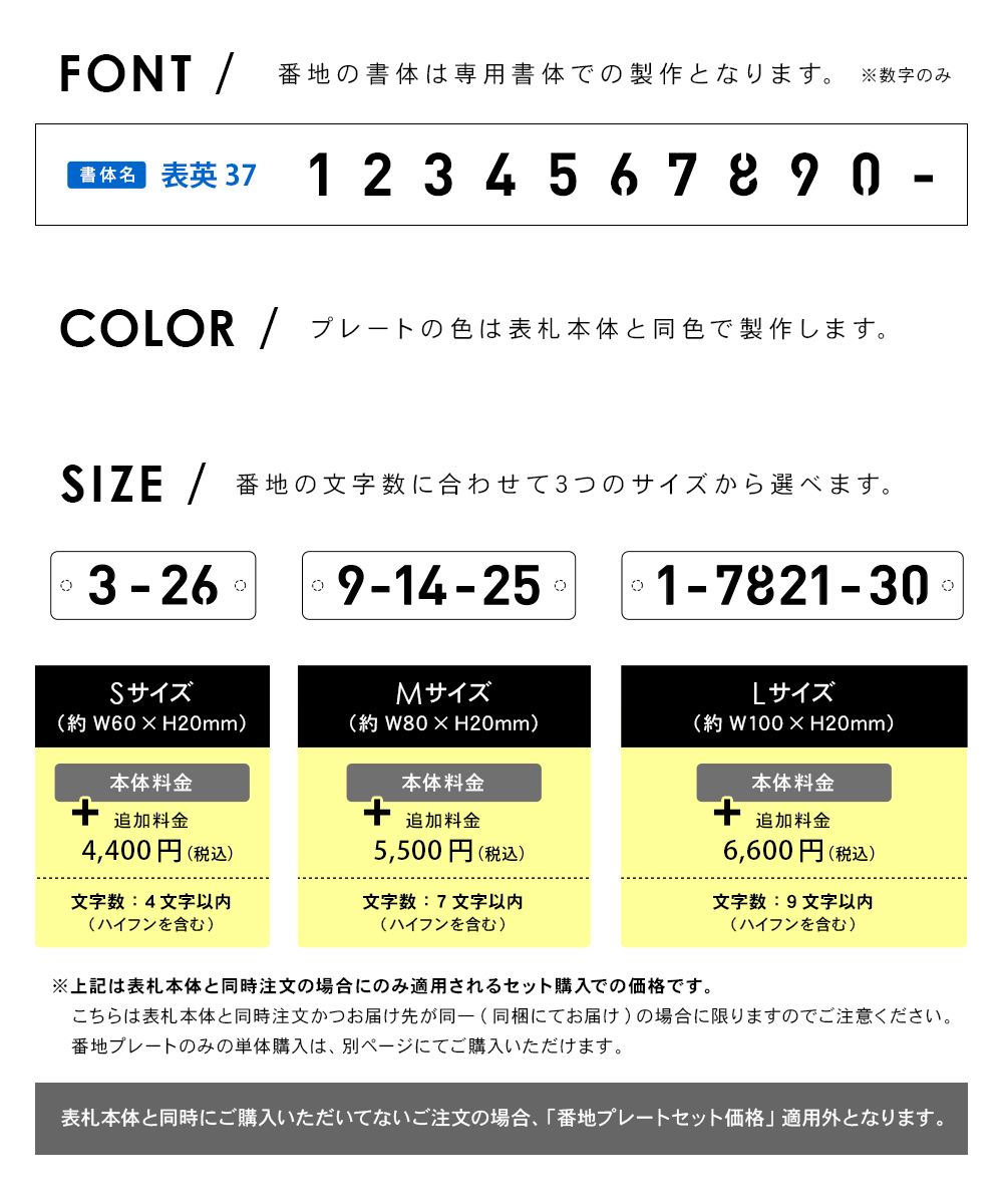 表札 ステンレス 番地独立型 サイズ 文字数