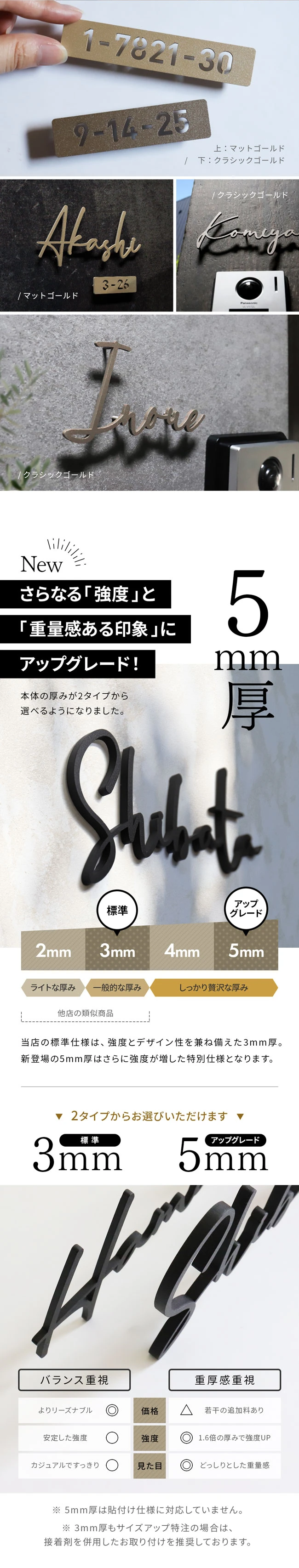 厚み5mm 重厚感 アップグレード ステンレス表札 lcsr-22