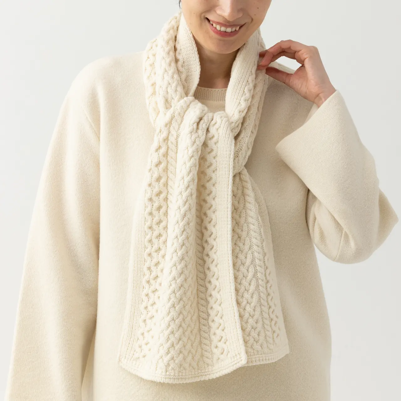 アニマルウェルフェア】オーガニックウール ケーブルマフラー オートミール