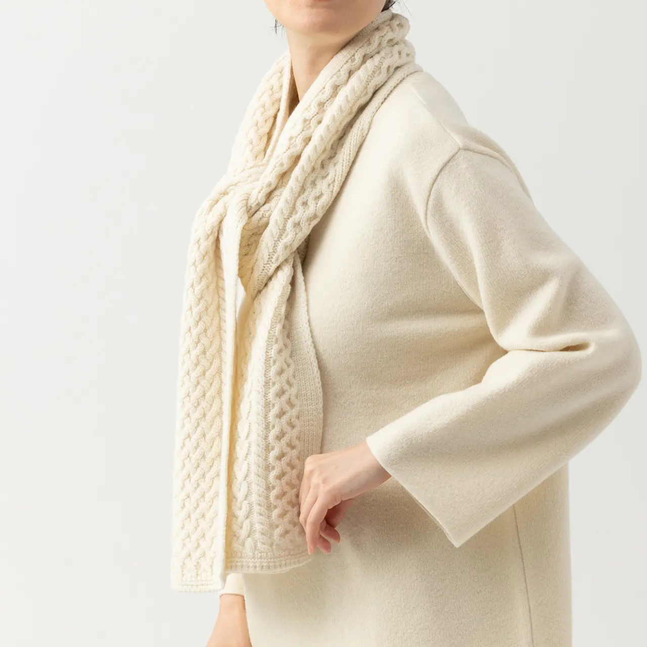 アニマルウェルフェア】オーガニックウール ケーブルマフラー オートミール
