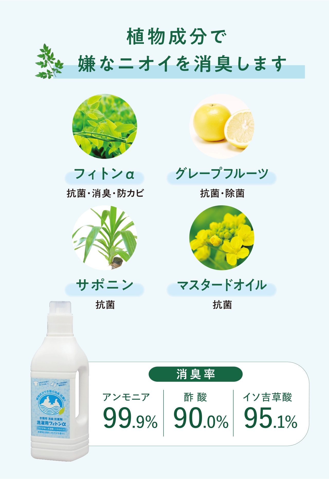 植物成分で洗濯で取りきれない嫌な臭いを消臭します