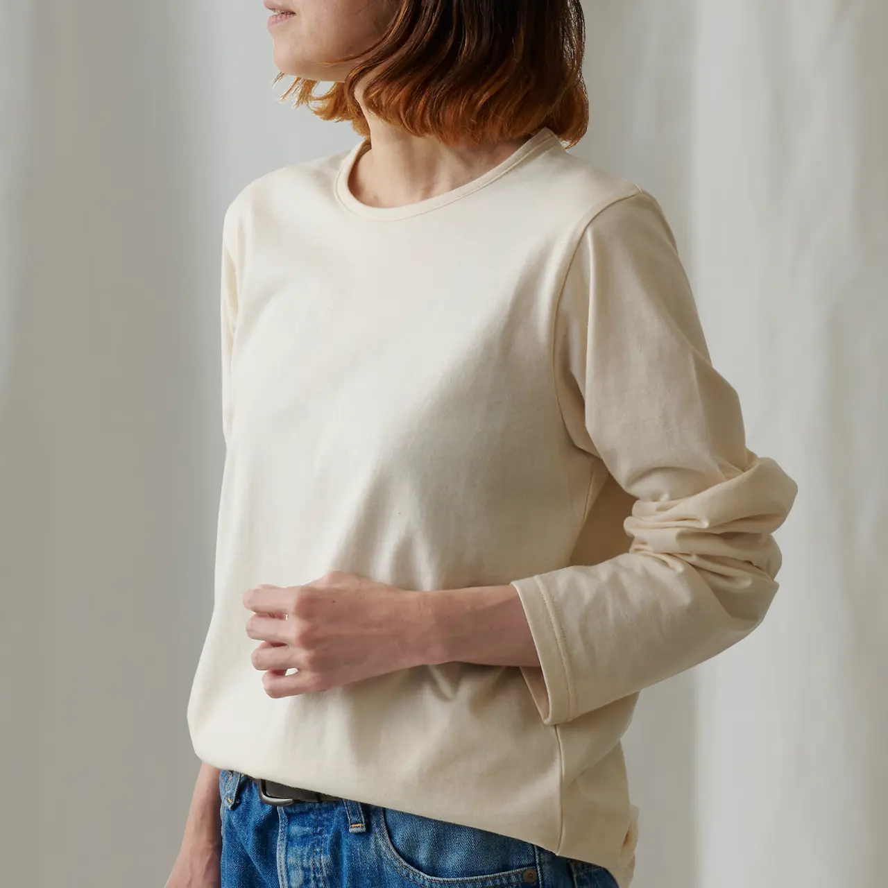 オーガニックコットン天竺長袖Tシャツ生成り