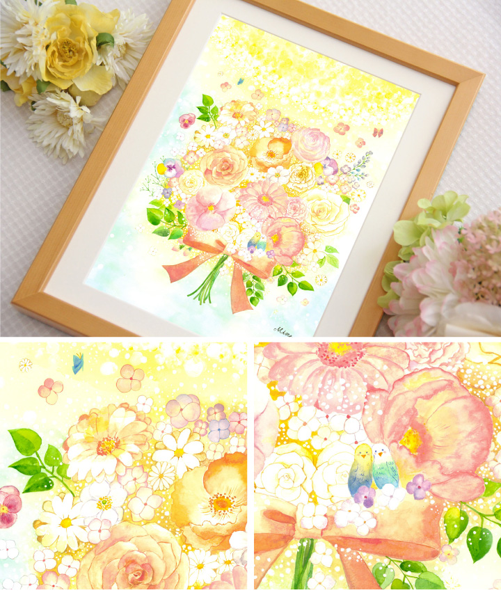 絵画 花束 「光 ～ hikari ～」 水彩画 バラ 癒し 幸せ 玄関 風水