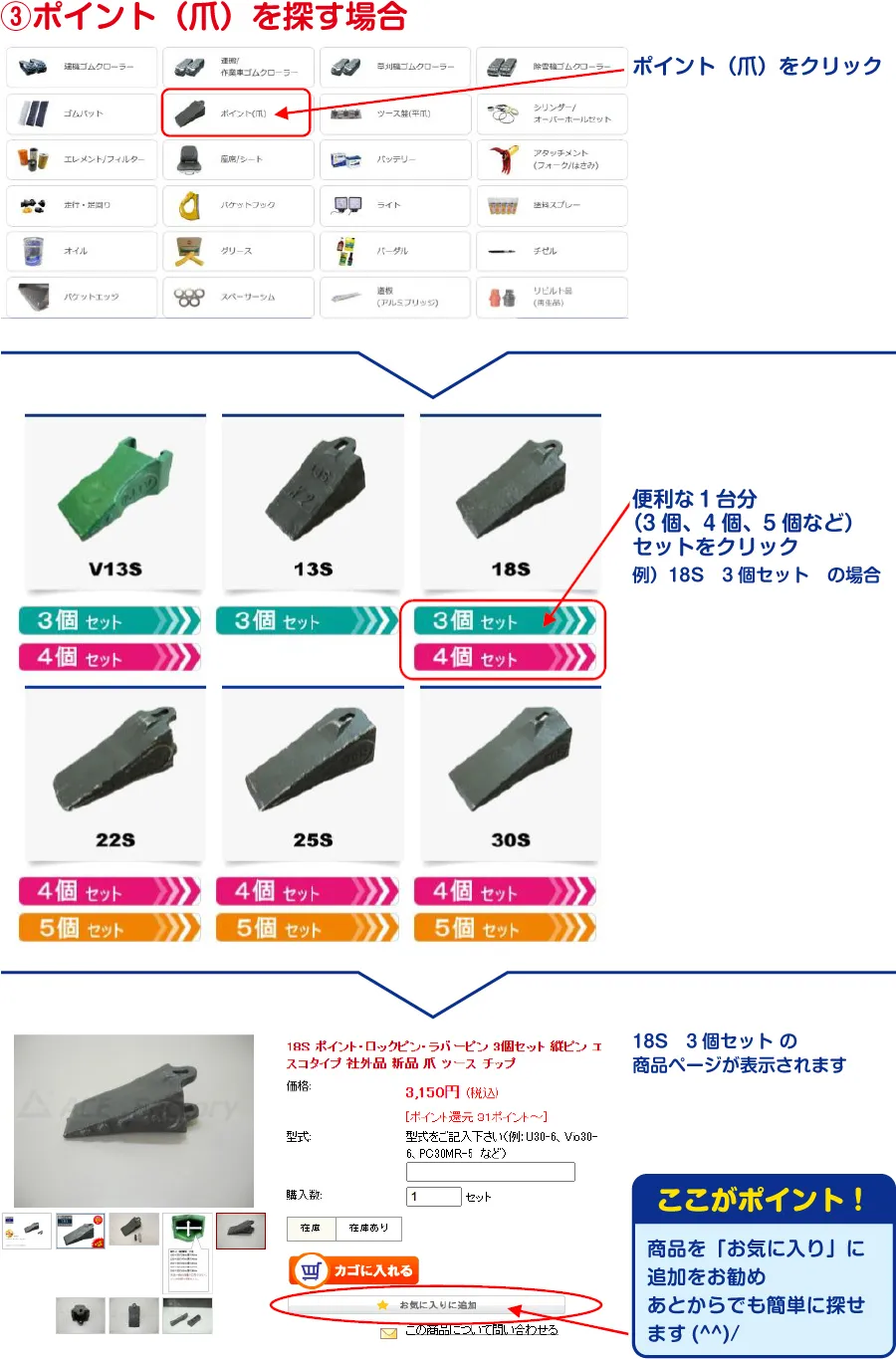 ポイント（爪）を探す場合