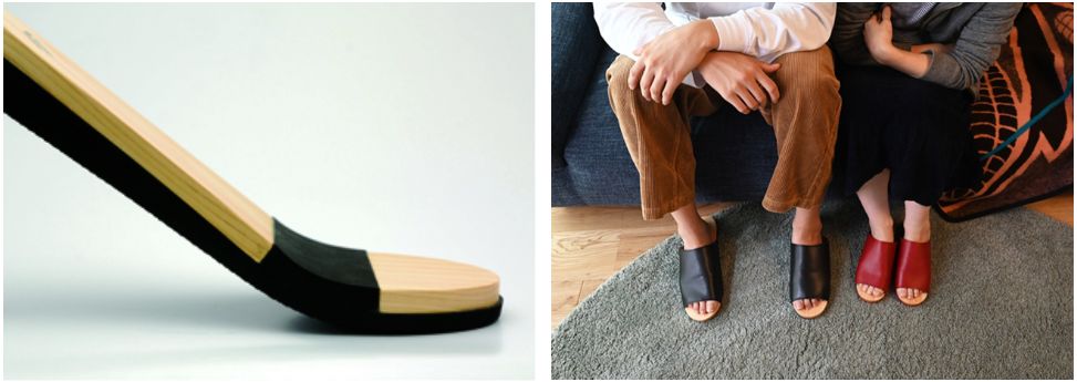 木のルームシューズ「ツーピース」（水鳥工業）