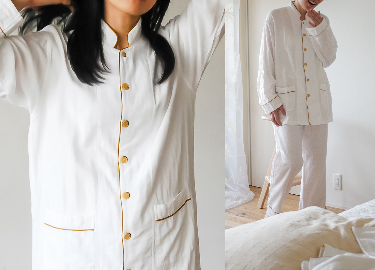 ねむりのプロが手がけるガーゼパジャマ 白 2重/3重 - 京和晒綿紗