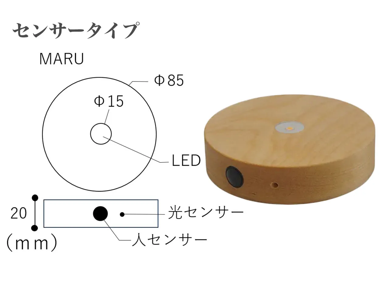 maru：直径85ｍｍ 高さ20ｍｍ kaku：幅65ｍｍ 奥行65ｍｍ 高さ20ｍｍ