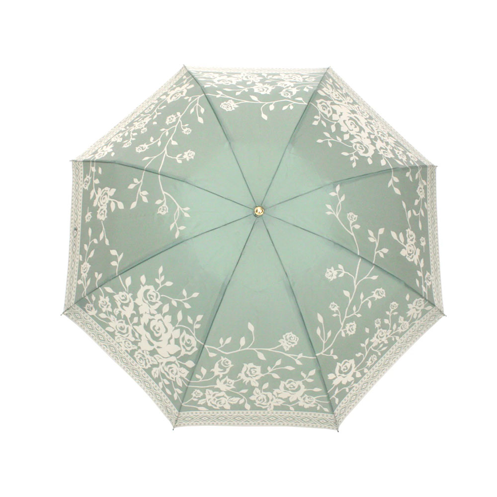 槙田商店　バラ柄 折りたたみ傘 緑色 日本製 折りたたみ傘 晴雨兼用 | 顔色を美しくする傘 全パーツ修理対応