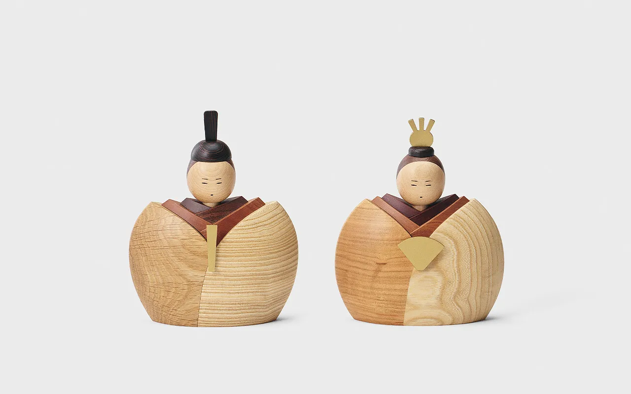 木製雛人形 HINA 着色なしの天然木の色味と木目（男雛・女雛）