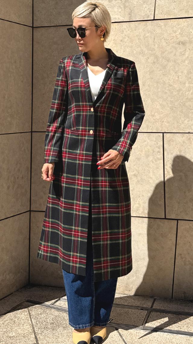 チェックモダンロングジャケット
