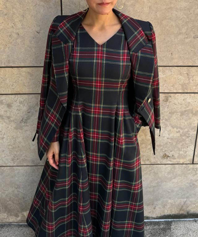 Vネックタータンチェックワンピース_edl25aw-op01