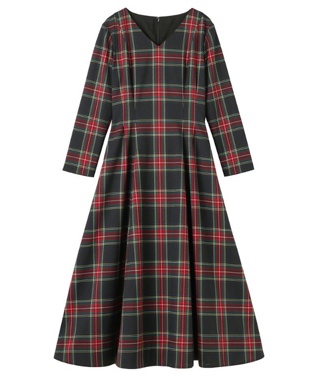 Vネックタータンチェックワンピース_edl25aw-op01