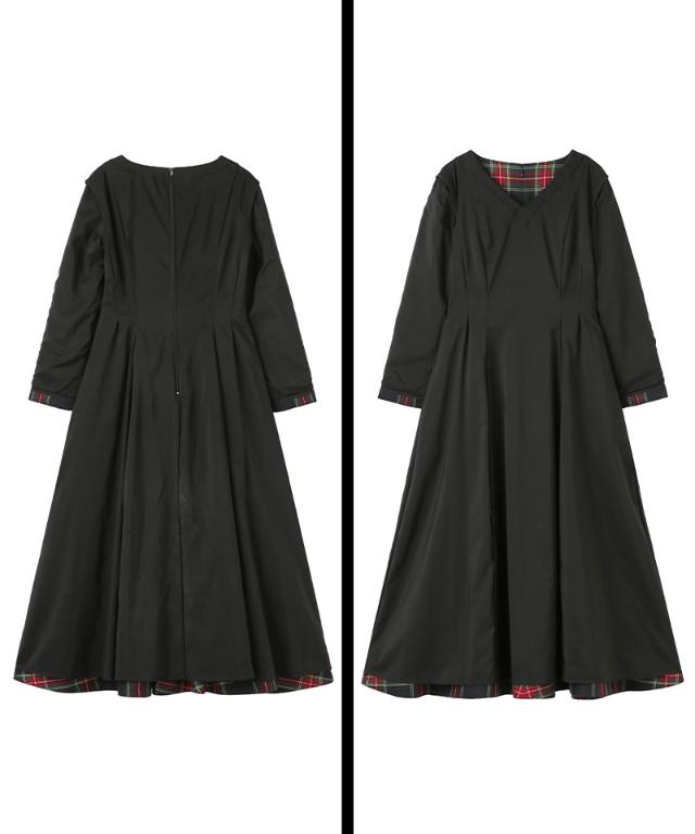 Vネックタータンチェックワンピース_edl25aw-op01