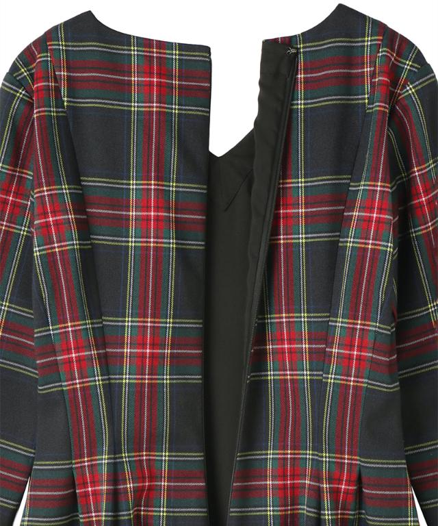 Vネックタータンチェックワンピース_edl25aw-op01