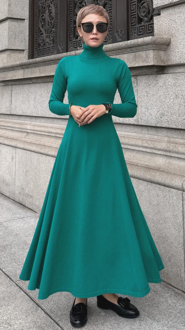 タートルニットフレアワンピース