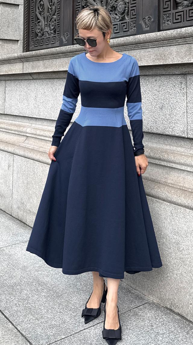 配色美ラインニットワンピース