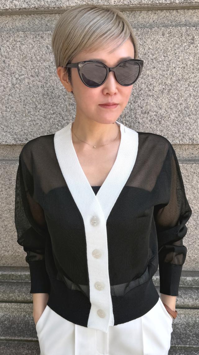 シアー配色サマーカーディガン