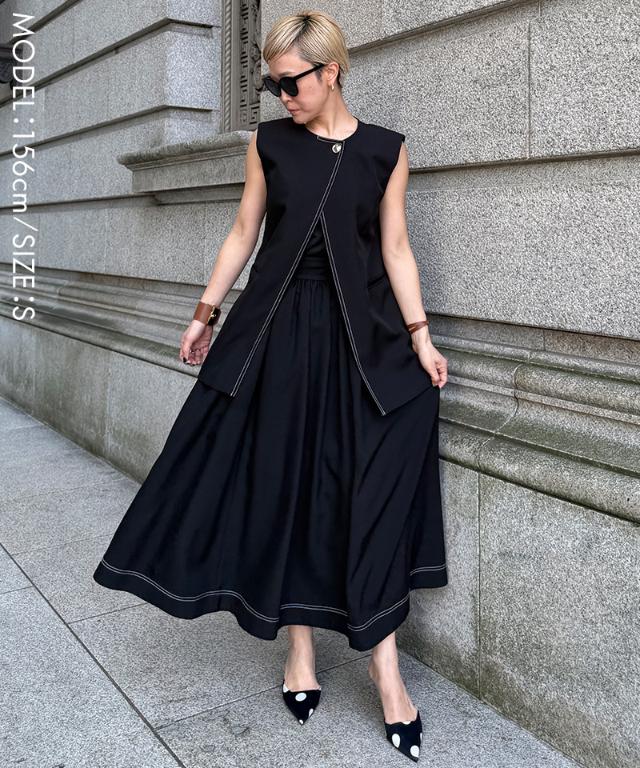 ステッチ配色ジレ_han26ss-jk04