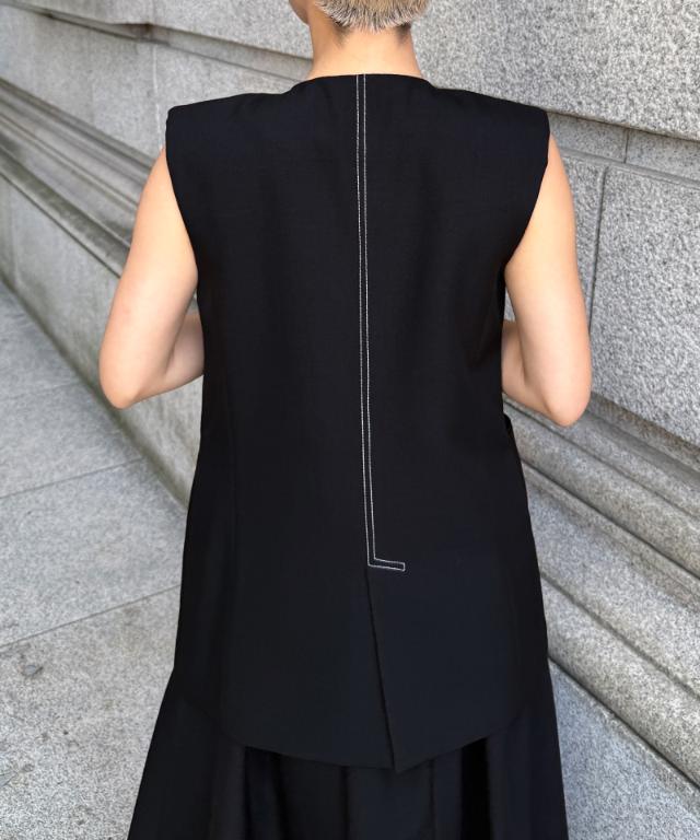 ステッチ配色ジレ_han26ss-jk04