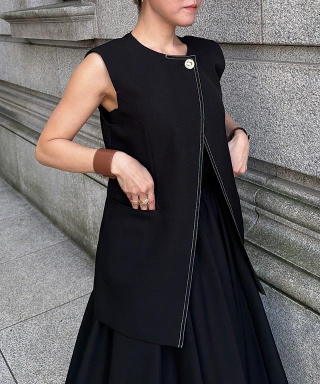 ステッチ配色ジレ_han26ss-jk04