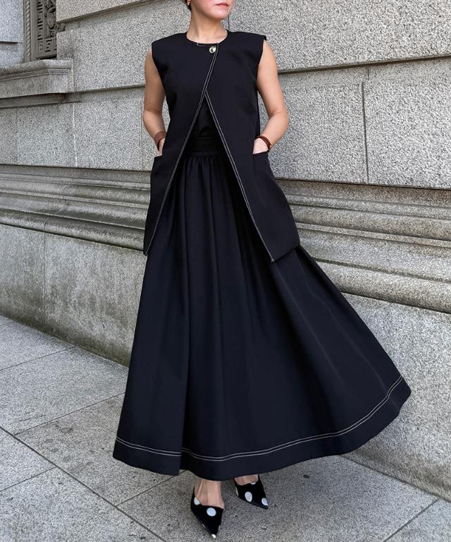 ステッチ配色ジレ_han26ss-jk04