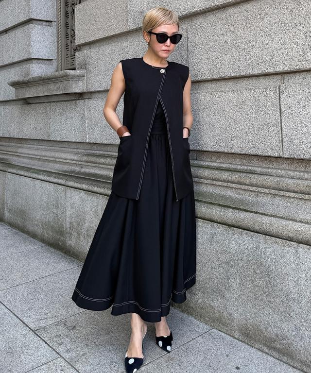 ステッチ配色ジレ_han26ss-jk04