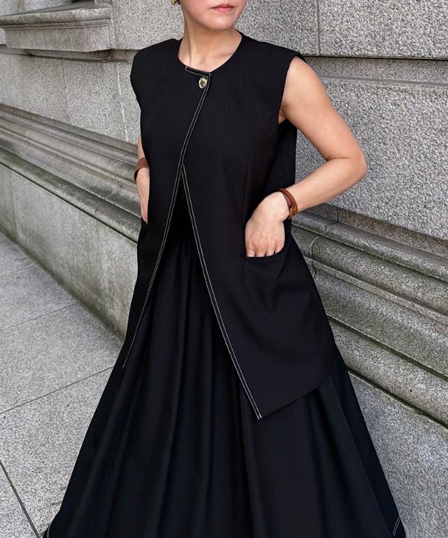 ステッチ配色ジレ_han26ss-jk04