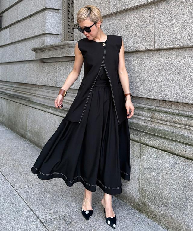 ステッチ配色ジレ_han26ss-jk04