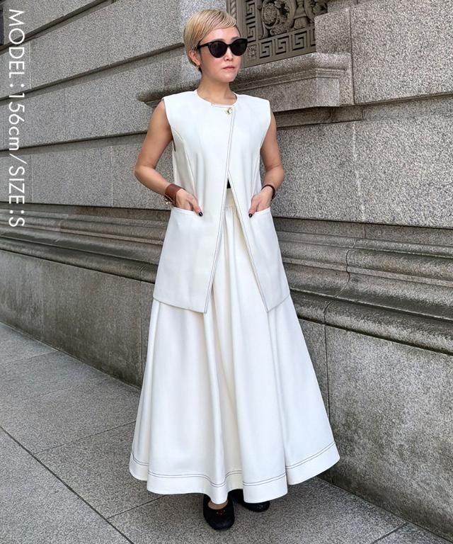 ステッチ配色ジレ_han26ss-jk04