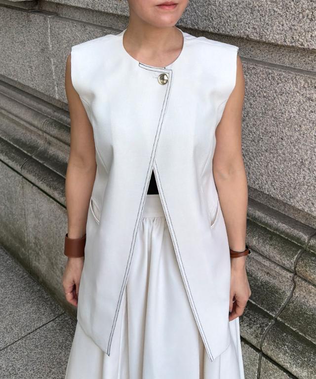 ステッチ配色ジレ_han26ss-jk04