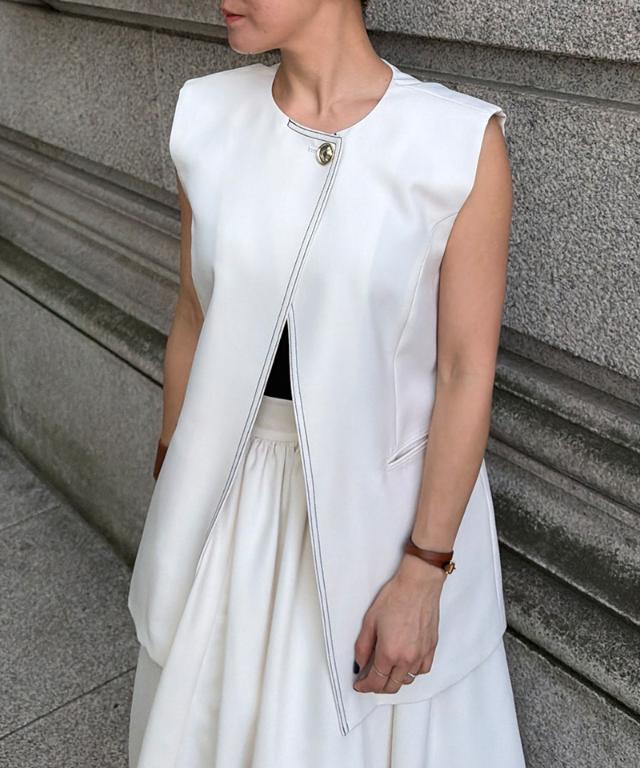 ステッチ配色ジレ_han26ss-jk04