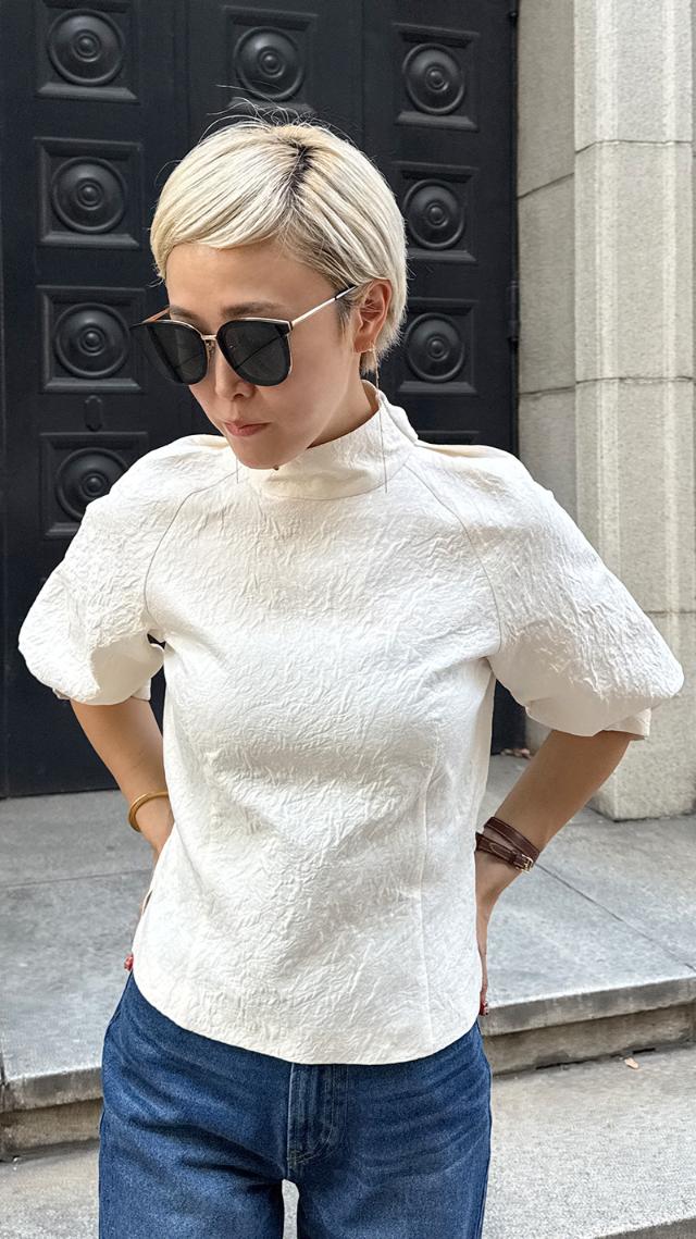 リボン風ジャガードトップス