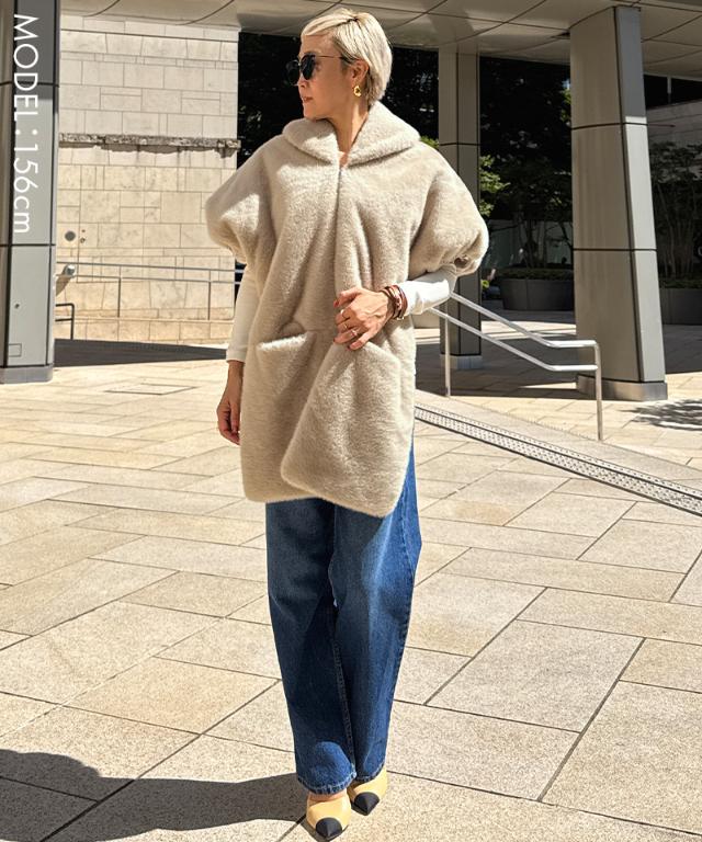美品 GIVENCHY カシミア100% ポンチョ フォックスファー ベージュ Merfirge ケープコート カシミヤ ウール SAGA フォックス ファー