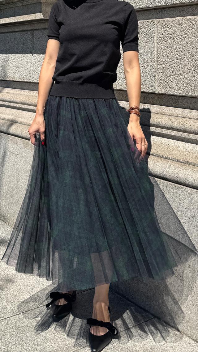 チュールチェックスカート