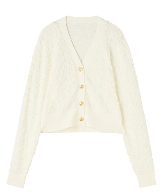 カーディガン【white】ドルチェ 膨れジャガード風エアリーニットカーディガン｜JENNE(ジェンヌ