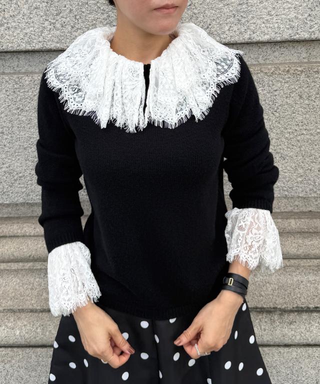ウールカシミヤ付け襟レースニット_mkj26aw-nt02
