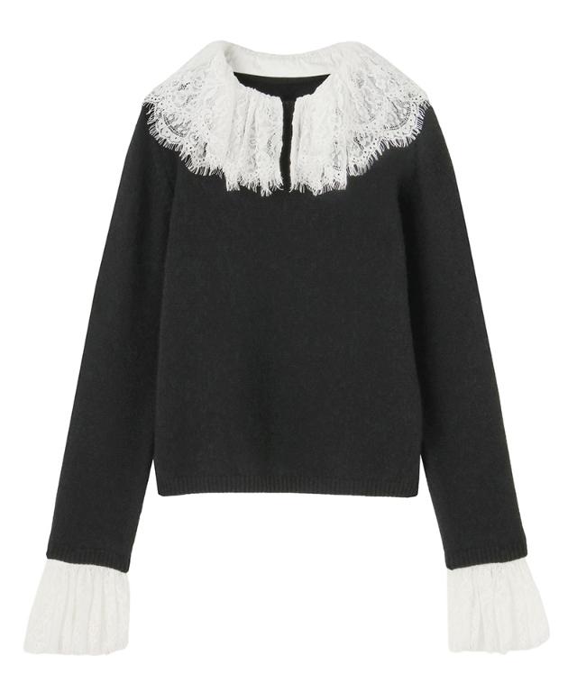 ウールカシミヤ付け襟レースニット_mkj26aw-nt02