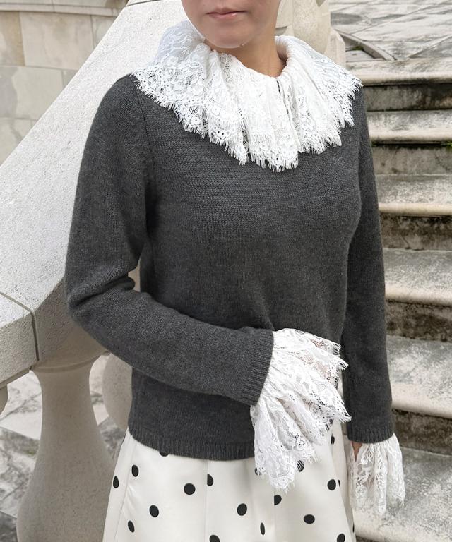 ウールカシミヤ付け襟レースニット_mkj26aw-nt02