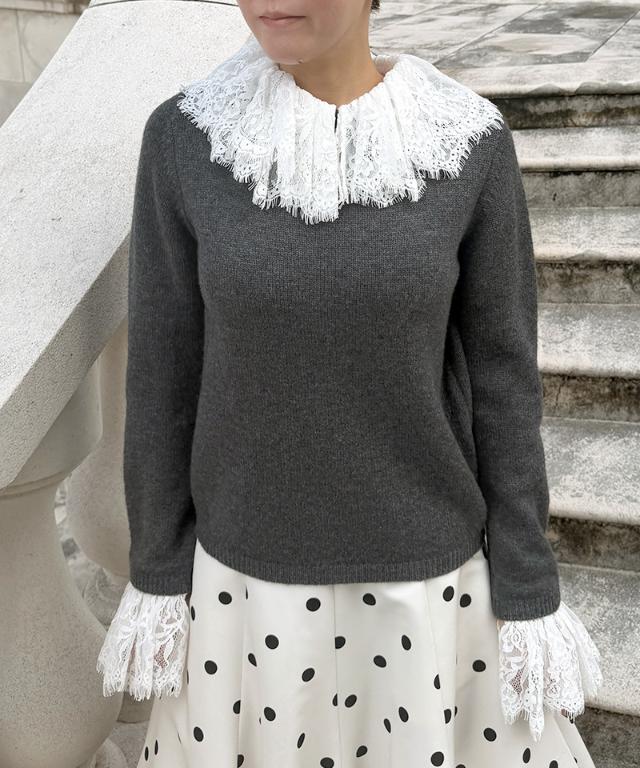 ウールカシミヤ付け襟レースニット_mkj26aw-nt02