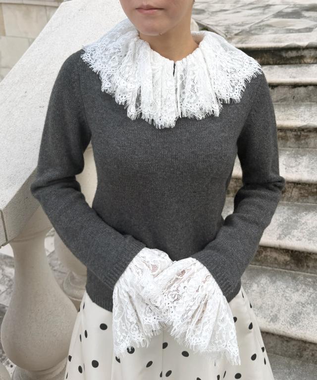 ウールカシミヤ付け襟レースニット_mkj26aw-nt02