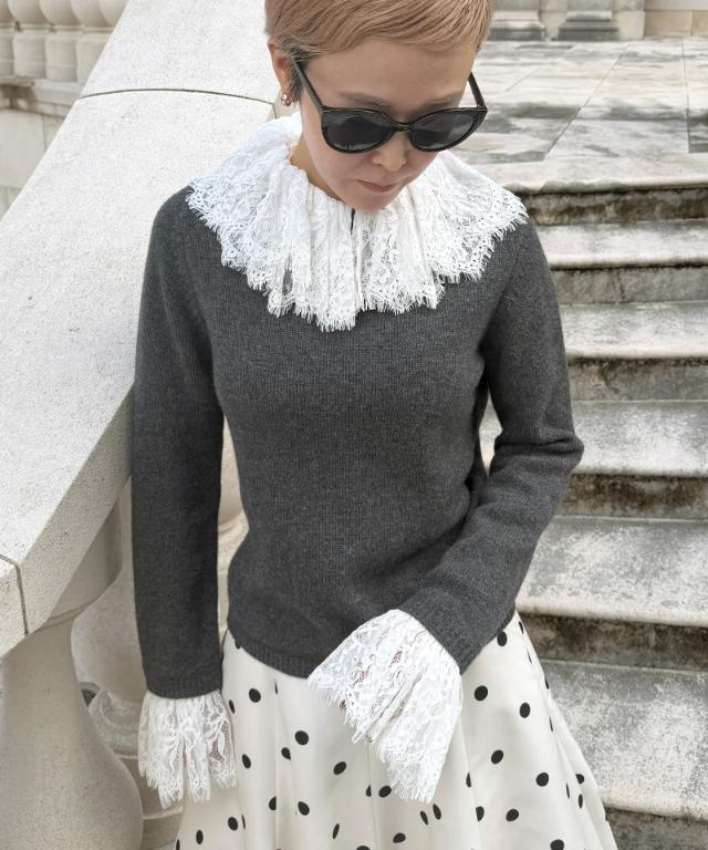 ウールカシミヤ付け襟レースニット_mkj26aw-nt02