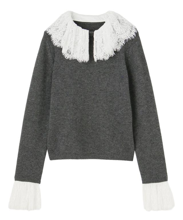 ウールカシミヤ付け襟レースニット_mkj26aw-nt02