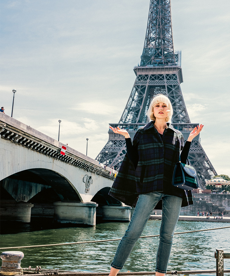 BB.チェック柄ケープコート_o22aw-co09a