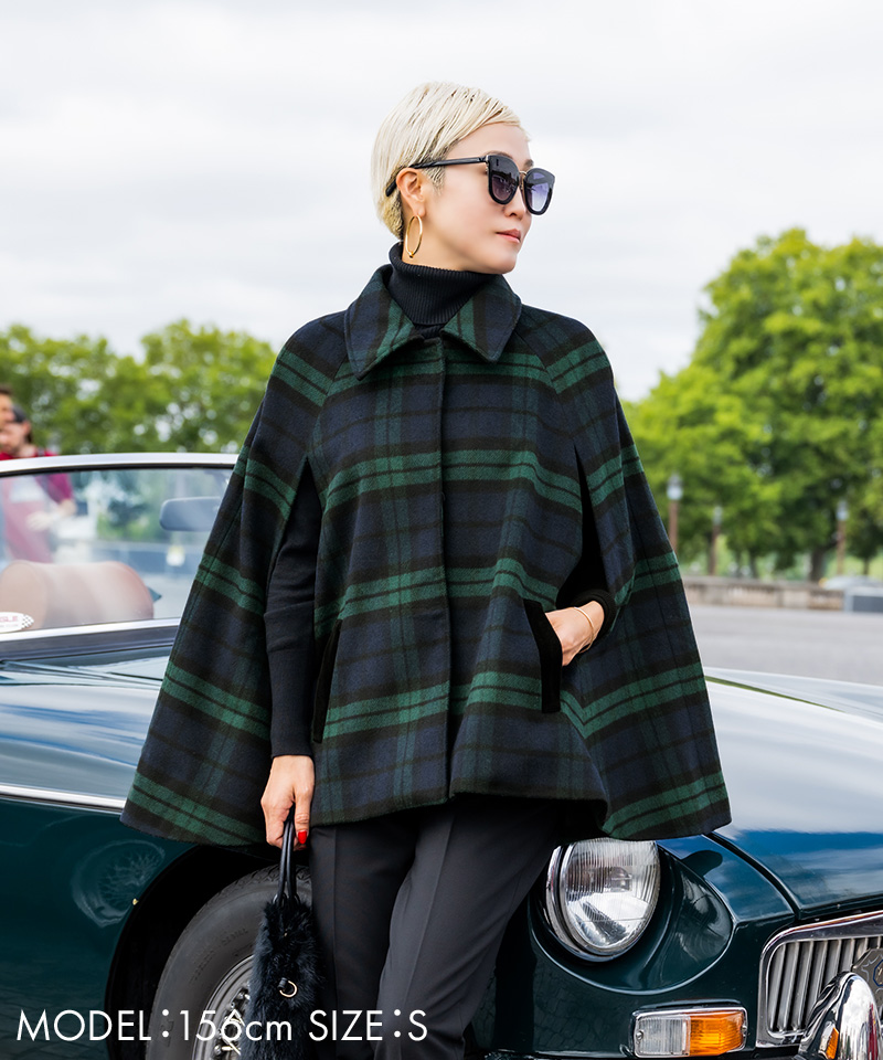 BB.チェック柄ケープコート_o22aw-co09a