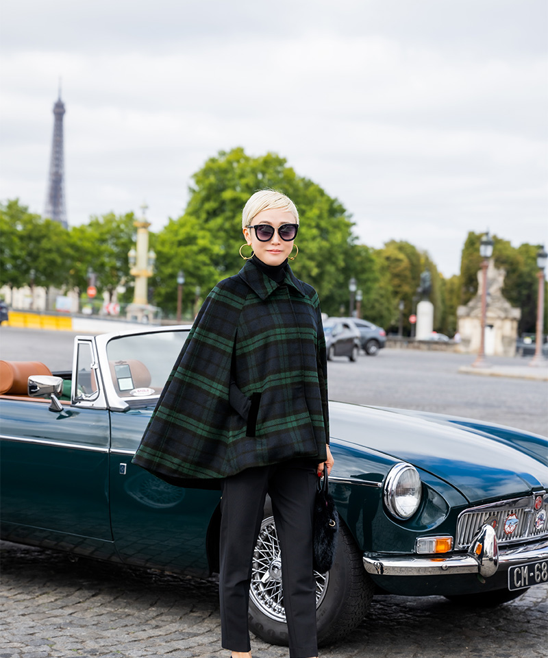 BB.チェック柄ケープコート_o22aw-co09a