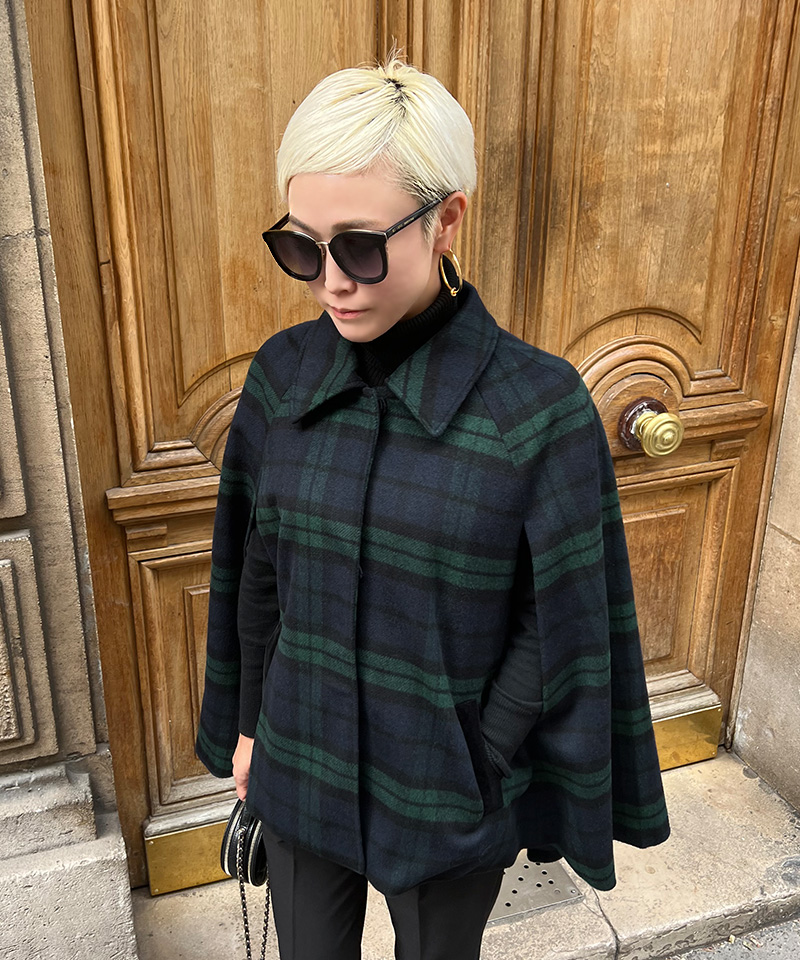 BB.チェック柄ケープコート_o22aw-co09a