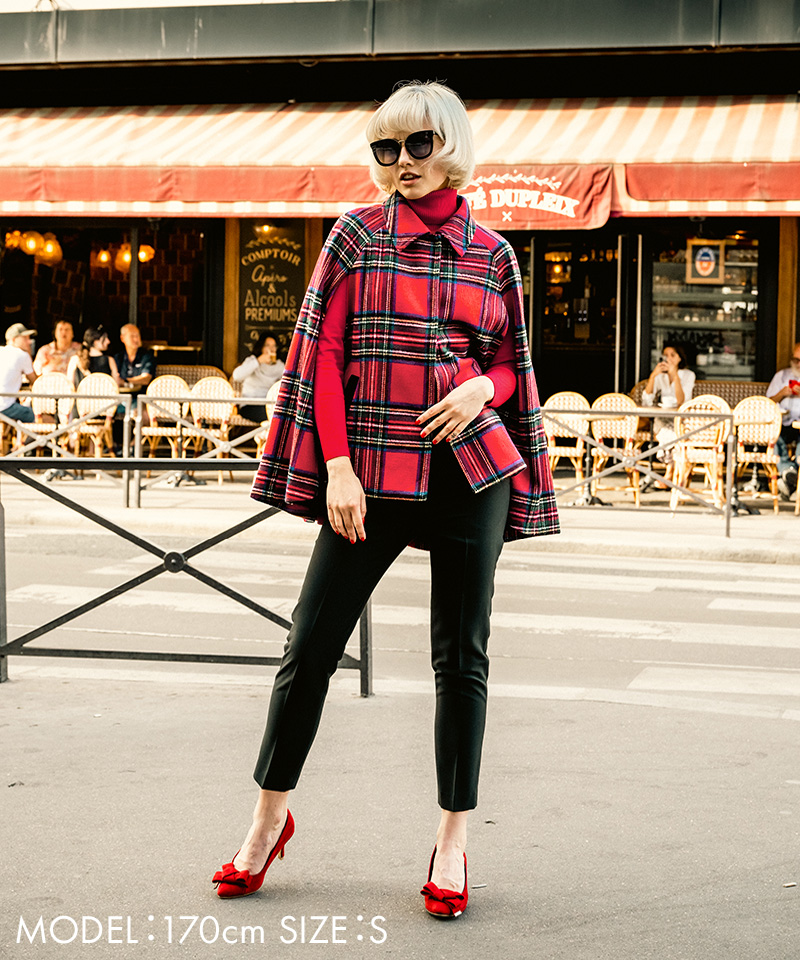 BB.チェック柄ケープコート_o22aw-co09b