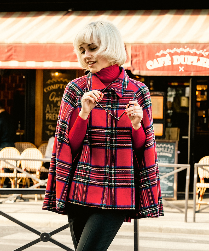 BB.チェック柄ケープコート_o22aw-co09b